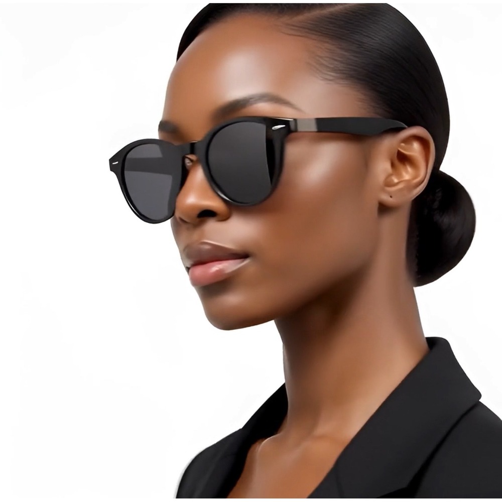 Black Round Sunglasses Polarized TAC Resin Lenses Acetate Frame Women Style New